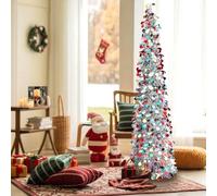 Christmas Tree Lumineux 150cm - Sapin de Noël Artificiel argenté Pliable avec Paillettes colorées, Sapin Slim idéal pour décorations intérieures, Petits espaces, Appartements, Bureaux et fêtes