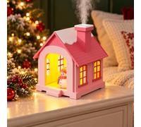christmas village humidifier, 500ml Snow House with Light & Chimney Mist (Pink Plug in)