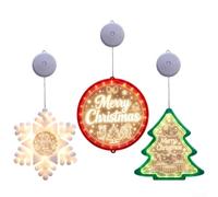 Christmas Window Lights Acrylic 20cm Timer Dual for Power | Includes tree snowflake round sign set Easy installation with strong suction cups Warm white glow acrylic material