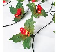 Christmas Workshop 20 branches de houx avec 60 LED de feuille et Berry Guirlande lumineuse, plastique, Vert,