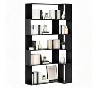 ChromaCasa Bibliothèque à 5 Étages avec Éclairage LED, Étagère d'angle en Forme de L Etagere Angle Peu Encombrante pour Salon Bureau, Hauteur Réglable, Compartiments Ouverts, Moderne Noir