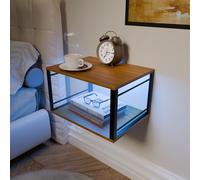 ChromaCasa Table de Chevet Suspendue avec LED RGB, Table de Nuit Suspendue avec étagères Ouvertes à 2 Niveaux, Design Gain de Place, Convient aux Chambres, Salons et Cuisines (Marron, 40x30x22 cm)