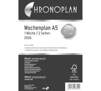 Chronoplan 50236 Calendrier 2026 (plan hebdomadaire A5 (148 x 210 mm) Calendrier de rechange pour planificateur hebdomadaire détaillé, 1 semaine sur 2 pages en colonnes, avec perforation universelle