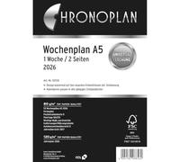 Chronoplan 50576 Calendrier de rechange 2026 (calendrier hebdomadaire A5 (148 x 210 mm) pour planificateur hebdomadaire détaillé, 1 semaine sur 2 pages en lignes, avec perforation universelle, blanc