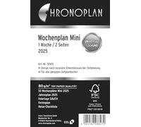 Chronoplan 50615 Calendrier 2025 (mini agenda hebdomadaire (79 x 125 mm), calendrier de rechange, idéal pour la planification hebdomadaire détaillée, 1 semaine sur 2 pages en lignes, avec perforation