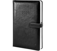 Chronoplan 50815 Agenda 2025 (agenda A5 (140 x 215 mm), couverture rigide en cuir synthétique de qualité supérieure, 1 jour sur 1 page, avec fermeture magnétique, porte-stylo, noir