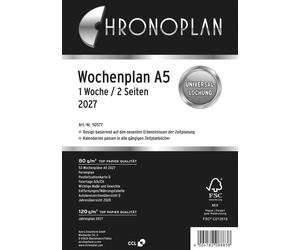 Chronoplan Agenda hebdomadaire A5 2027, format ligne par ligne : 1 semaine sur 2 pages