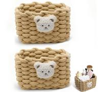 CHUANFU 2 Pièces Paniers de Rangement en Corde Coton, Petit Panier Tressé | Carré Rangement Bébé Empilables Corbeille Table a Langer Panier, pour Chambre de Bébé Bain Salon, Brun