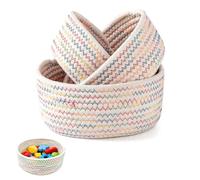 CHUANFU 3 Pce Paniers Rangement Corde Coton, Circulaire Paniers Rangement | Table a Langer Empilable, Pinceaux Panier Tressé Décoratif pour Salle de Bain Jouets et Cosmétiques, Couleur