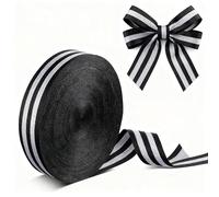 Chuangdi Ruban à Rayures 50 Mètres, 3/4 Pouce, Noir et Blanc | Rouleau de 50 m, Rayures Blanches et Noires, Gros-Grain en Tissu Rayé, pour Noël, Envelopper l'Artisanat, Embellissements