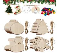 chuanhylis 240 Pièces Decoration Noel Sapin Bois, Unfinished Wooden Christmas Ornaments, Bois à Suspendre Noëlen avec Ficelle Clochettes pour Bricolage, Deco Sapin, DIY Fête(4 Styles)