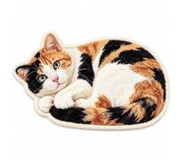 Chubby Tabby Cat Shaped Rug, Kitten Floral Floor Rugs Room Decor Non Slip Adorable Lazy Area Mats, 2D Plush Washable Faux Cashmere Irregularly Mat for Bedside Bedroom Bathroom(Style-D,40x60cm)