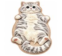 Chubby Tabby Cat Shaped Rug, Kitten Floral Floor Rugs Room Decor Non Slip Adorable Lazy Area Mats, 2D Plush Washable Faux Cashmere Irregularly Mat for Bedside Bedroom Bathroom(Style-E,40x60cm)