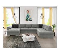 Best mobilier Canapé panoramique Chuck - XXL convertible avec coffre, 7 places droit - Gris