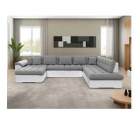 Canape angle fixe BEST MOBILIER 7 places en tissu gris 205 x 350 x 76 cm Gris / Blanc G