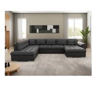 Chuck - canapé panoramique d'angle gauche XXL - convertible avec coffre - 7 places - Noir / Gris