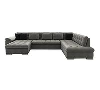 Best mobilier Canapé panoramique Chuck - XXL convertible avec coffre, 7 places droit - Gris
