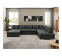 Chuck - canapé panoramique XXL - convertible avec coffre - 7 places - droit - Noir / Gris