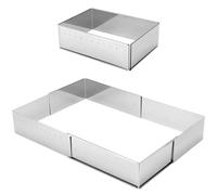 CHUENHEI Lot de 2 cadres de cuisson réglables en acier inoxydable - 8 cm de haut - Rectangulaires - Avec échelle - Cadre à gâteau rectangulaire réglable pour la cuisson - 25 x 18 cm - Extensible à 47