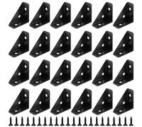 CHUENKUK Lot de 24 Équerres d'angle, Coin Métallique Noir 90 Degrés, avec 48 Vis, Support de fixation pour Meubles de Chevet, Tables, Armoires, Bureau, 38 x 20 x 38 mm