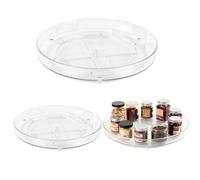 CHUENKUK Lot de 3 Plateaux rotatifs, 23,7 x 4 cm, 27,3 x 4,8 cm, en Pet Transparent, Plateau Rotatif, Compartiment de Rangement Rotatif pour réfrigérateur et Armoire