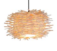 CHUERAK Bird's Nest Design Lampes Suspendues Géométrique Vigne Art Fait Main Suspension Lumière Chinoise Bambou Tissé Lustre Plafonnier American Homestay pour Nourriture, Salon, Chambre, Cuisine