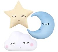 Chunful Lot de 3 Coussins en Peluche Douce en Forme de Nuage pour Enfants - Motif Lune, étoile et Lune - Décoration d'intérieur pour Chambre à Coucher, Berceau, fête - Bleu, Jaune, Blanc