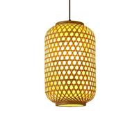 CHUNGYANG Suspension En Bambou Naturel, Abat-jour Cylindrique En Tissage Creux, Cordon De Suspension Ajustable, Style Bohème, Idéale Pour Une Entrée, Un Îlot De Cuisine Ou Un Café. Luminaire Suspendu