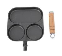 ChuyTrading Breakfast Pan 3 Section Egg Frying Pan, Cast Iron Divided Grill Pan, Non - Coated Multifunctional Pancake Pan for Home Cooking, Thickened Heat - Conductive Pan with Wooden Handle