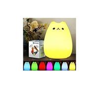 Chwares portable led enfants veilleuse enfants multicolor lampe de chat en silicone, blanc chaud et 7 couleurs respiration, robinet sensibles de