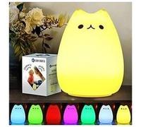 Chwares portable led enfants veilleuse enfants multicolor lampe de chat en silicone, blanc chaud et 7 couleurs respiration, robinet sensibles de Blanc G