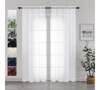 Chyhomenyc Lot de 2 panneaux de voilages blancs de 213 cm de long, rideaux blancs filtrant la lumière pour salon, chambre à coucher - Rideaux doux et doux avec passe-tringle - 106,7 x 213,4 cm (l x L)