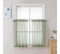Chyhomenyc Lot de 2 Rideaux Transparents à étages 106,7 x 61 cm (l x L) - Petits Rideaux filtrant la lumière - pour Salle de Bain, Salon, café, sous-Sol - avec Passe-Tringle - Vert Sauge