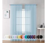 Chyhomenyc Lot de 2 Rideaux Transparents Bleu Clair de 183 cm de Long, Rideaux de fenêtre en Voile Doux et aéré avec Passe-Tringle pour Porte-fenêtre, Chambre à Coucher, Salon, 106 x 183 cm chacun