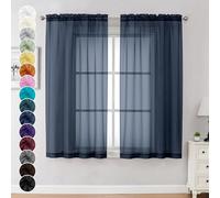 Chyhomenyc Lot de 2 rideaux transparents de 160 cm de long avec passe-tringle pour salon, chambre à coucher, rideaux semi-transparents pour cour, terrasse, villa, salon, 106,7 x 160 cm (l x L), bleu