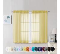 Chyhomenyc Lot de 2 Rideaux Transparents Jaunes de 114 cm de Long, filtrant la lumière, Rideaux Voile Courts avec Passe-Tringle pour Salon, Chambre à Coucher, Petites fenêtres, 106 x 114 cm