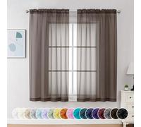 Chyhomenyc Lot de 2 Rideaux Transparents Marron Chocolat de 137 cm de Long, Rideaux Courts filtrant la lumière, Rideaux Courts pour Salon, Chambre à Coucher, Petites fenêtres, 106 x 114 cm
