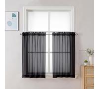 Chyhomenyc Lot de 2 Rideaux Transparents Noirs de 61 cm de Long, Rideaux de Petite fenêtre pour Salle de Bain/Salon/café/sous-Sol, Voilage Court, 106,7 cm de Large x 61 cm de Long, Passe-Tringle