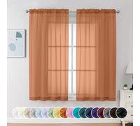 Chyhomenyc Lot de 2 Rideaux Transparents Orange de 137 cm de Long, voilages Courts pour Salle à Manger, Salle de Bain, Salon, Chambre à Coucher, Passe-Tringle, 106 x 137 cm