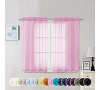Chyhomenyc Lot de 2 Rideaux Transparents Roses, 114 cm, Filtrant la Lumière, Passe-Tringle, pour Chambre à Coucher et Petites Fenêtres, 106 x 114 cm