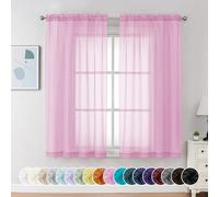 Chyhomenyc Lot de 2 Rideaux Transparents Roses de 137 cm de Long, Rideaux Courts filtrant la lumière avec Passe-Tringle pour Salon, Chambre à Coucher, Petites fenêtres, 106 x 114 cm