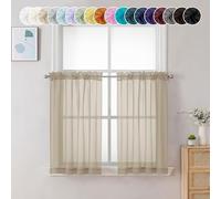 Chyhomenyc Lot de 2 Rideaux Transparents Taupe de 61 cm de Long, Traitement de Petite fenêtre pour Salle de Bain, Salon, Cave, Rideau Court avec Passe-Tringle, 106,7 x 61 cm (l x L), 2 Panneaux
