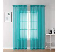 Chyhomenyc Lot de 2 Rideaux Transparents Turquoise de 183 cm de Long, Rideaux Voile de fenêtre Doux et aérés avec Passe-Tringle pour Porte-fenêtre, Chambre à Coucher, Salon, 106 x 183 cm chacun