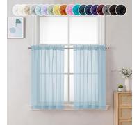 Chyhomenyc Lot de 2 rideaux voile de cuisine transparents avec passe-tringle pour salle de bain, salon, ferme, petites fenêtres, 106,7 x 91,4 cm (l x L), bleu ciel