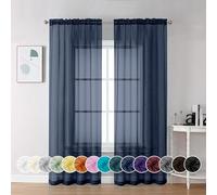 Chyhomenyc Lot de 2 voilages Bleu Marine de 213 cm de Long, Rideaux filtrant la lumière pour Salon, Rideaux de fenêtre Doux et Respirants avec Passe-Tringle, 106,7 x 213,4 cm (l x L), Bleu Marine