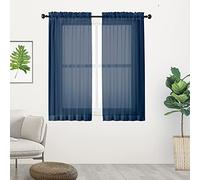 Chyhomenyc Rideaux en voile transparents, 114,3 cm de long, rideaux courts pour petite fenêtre de salle de bain/salon/chambre d'amis/cave, rideaux filtrant la lumière aérés, 106 x 114 cm, bleu marine