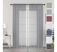 Chyhomenyc Rideaux extra longs et transparents, 244 cm, 2 pièces, partie supérieure en voile, poches à double tringle, toucher doux, rideaux pour fenêtre, 107x244 cm, anthracite