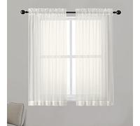 Chyhomenyc Rideaux transparents ivoire de 137,2 cm de long - Lot de 2 pour cuisine, rideaux à filtre de lumière en voile avec passe-tringle pour salon, chambre à coucher, petites fenêtres, 106,7 x