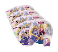 Ciao Kit Vaisselle de Fête Fairytale Princess pour 8 personnes (44 pcs: 8 assiettes Ø23cm, 8 assiettes Ø18cm, 8 gobelets 250ml, 20 serviettes 33x33cm) en papier compostable eco-friendly (Lot de 4)