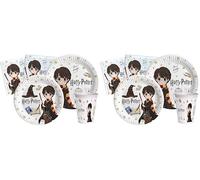 Ciao Kit Vaisselle de Fête Harry Potter pour 8 personnes (44 pcs: 8 assiettes Ø23cm, 8 assiettes Ø18cm, 8 gobelets 250ml, 20 serviettes 33x33cm) en papier compostable eco-friendly (Lot de 2)